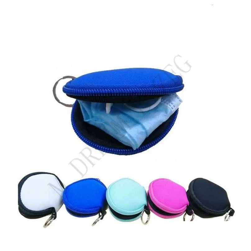 multifunction neoprene bags small coin purse face mask holder durable earphone bags zipper purse solid zipper coin pouch