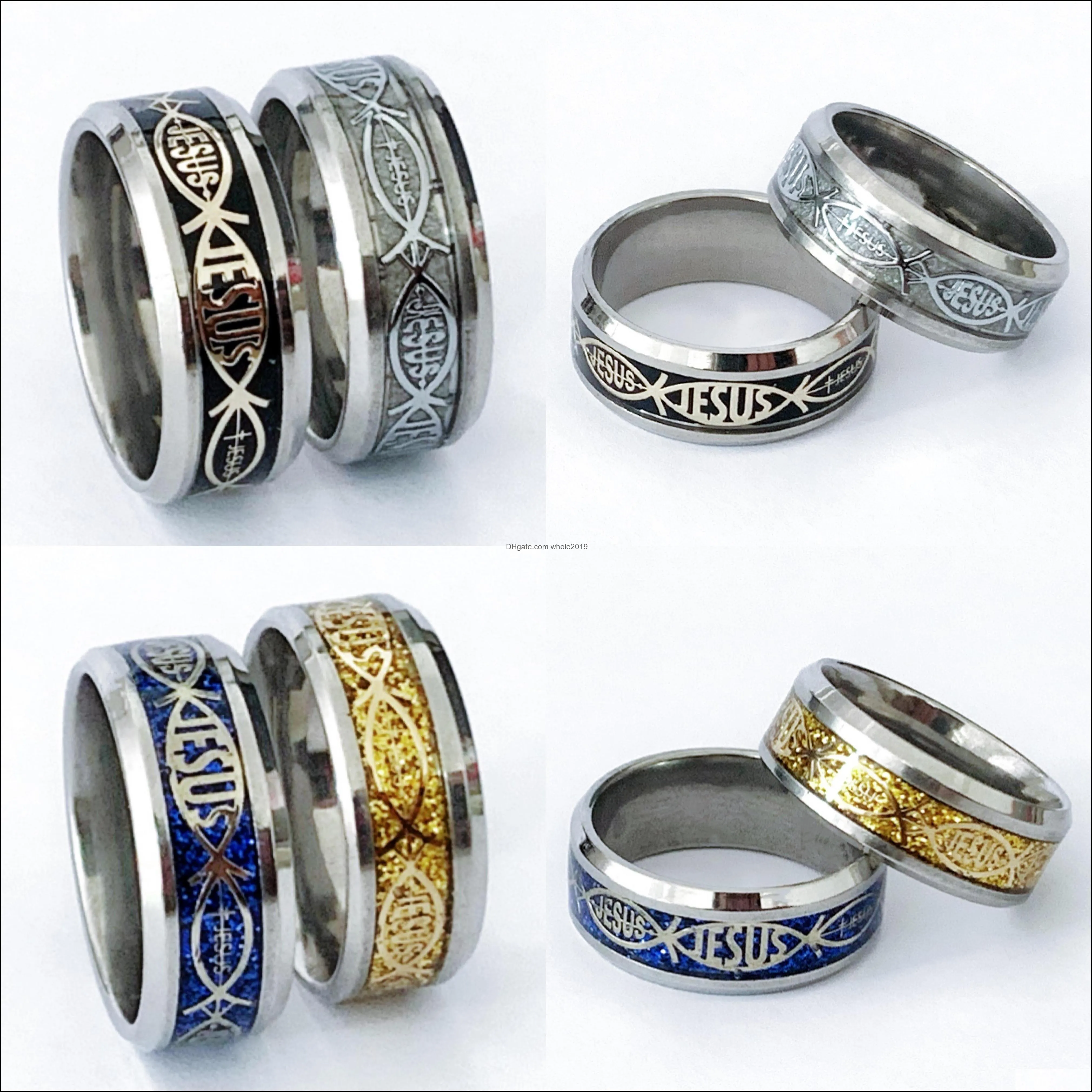 wholesale 36pcs jesus stainless steel rings mix religious chirstain god churc pray amen men women gifts charm jewelry