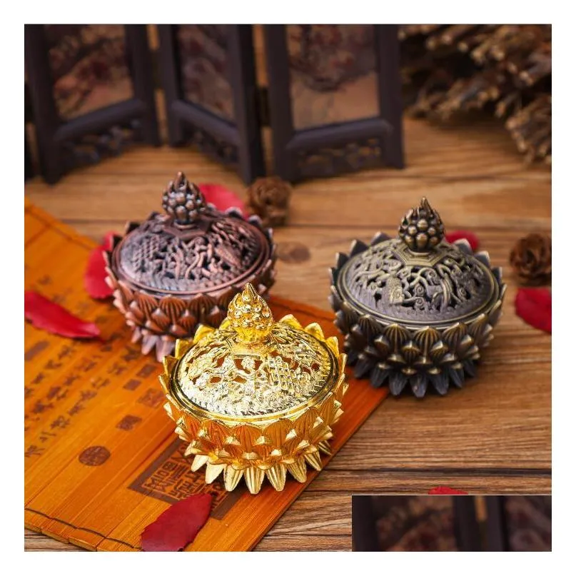 alloy hollow cover aromatherapy furnace lotus shaped incense burners double dragon ear treasures fill the home censers