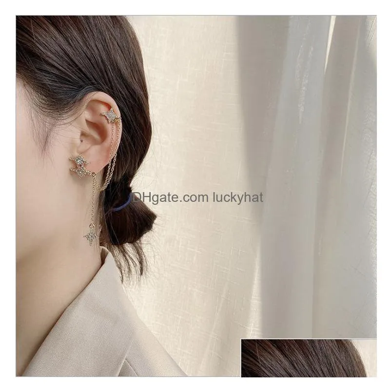 fashion jewelry s925 silver post shining star earrings irregular star earhook tassel stud earrings