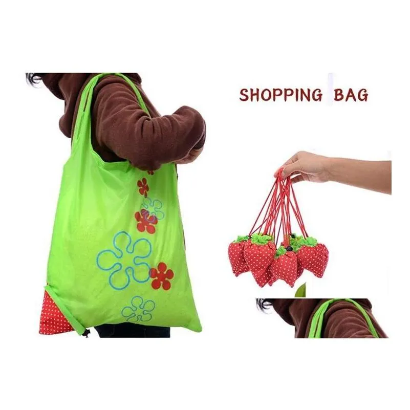 reusable portable shopping grocery bag large size folding strawberry shopper tote home storage bags convenient pouch