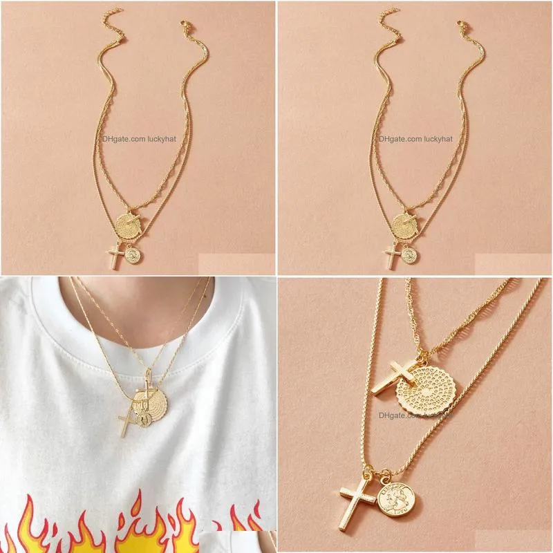 fashion jewelry vintage double layer cross necklace cross pendant personality choker necklace choker necklaces