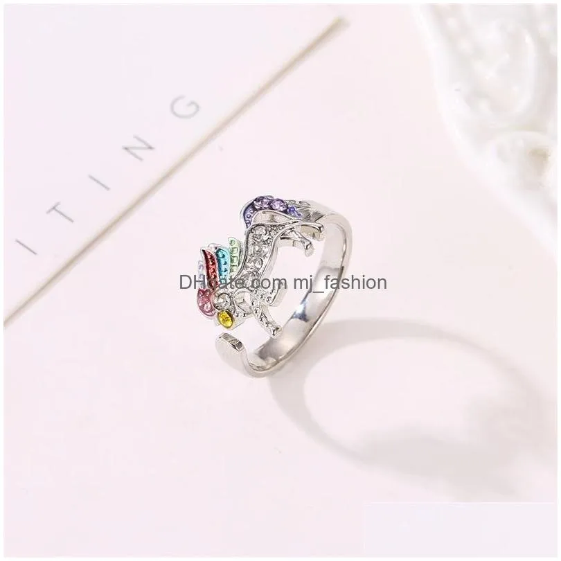 fashion jewelry cartoon cute ring coloured pony diamond opening adjustable ring