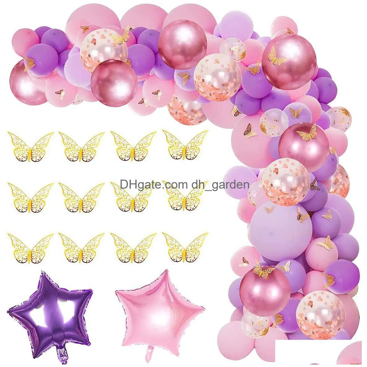 christmas party supplies purple balloon golden butterfly garland decoration ladies girls baby birthday