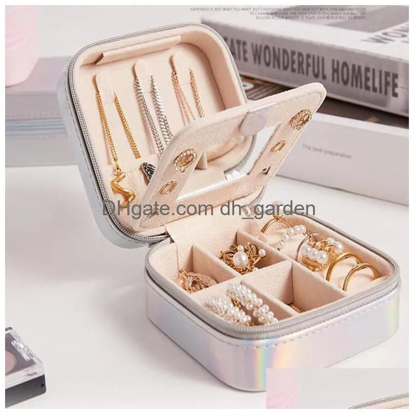 jewelry box small waterproof organizer with mirror pu leather makeup holder double layer travel jewelry case for earrings rings necklace