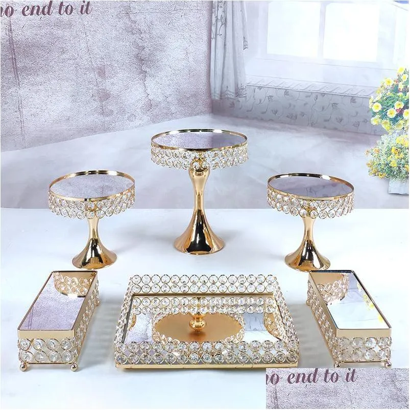 dishes plates 6pcs gold mirror metal round cake stand wedding birthday party dessert cupcake pedestal display plate home decor