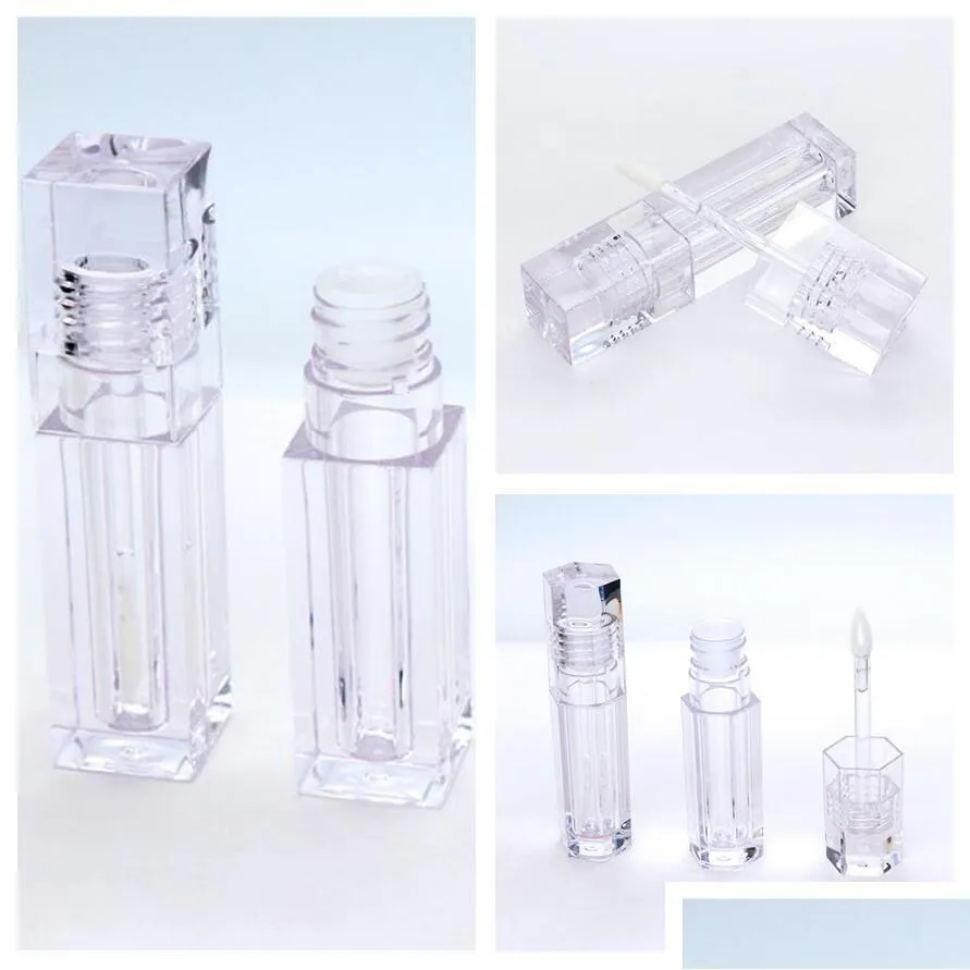 empty lip gloss tubes 5.5 ml square hexagon shape clear lip balm tubes container organize lipstick refillable bottles lip gloss tube