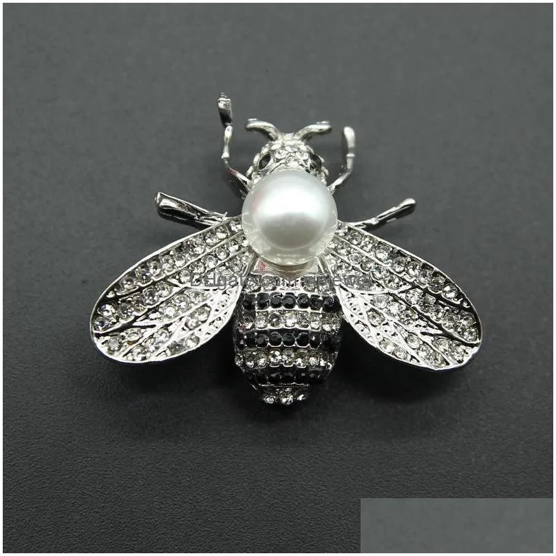 fashion jewelry cute bee brooch for women rhinestone pearl bee suit breastpin lady accessories