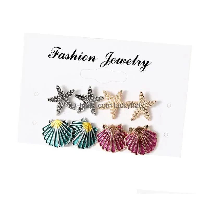 europe fashion jewelry womens earrings 4pairs/set stars shell patern pattern stud earrings