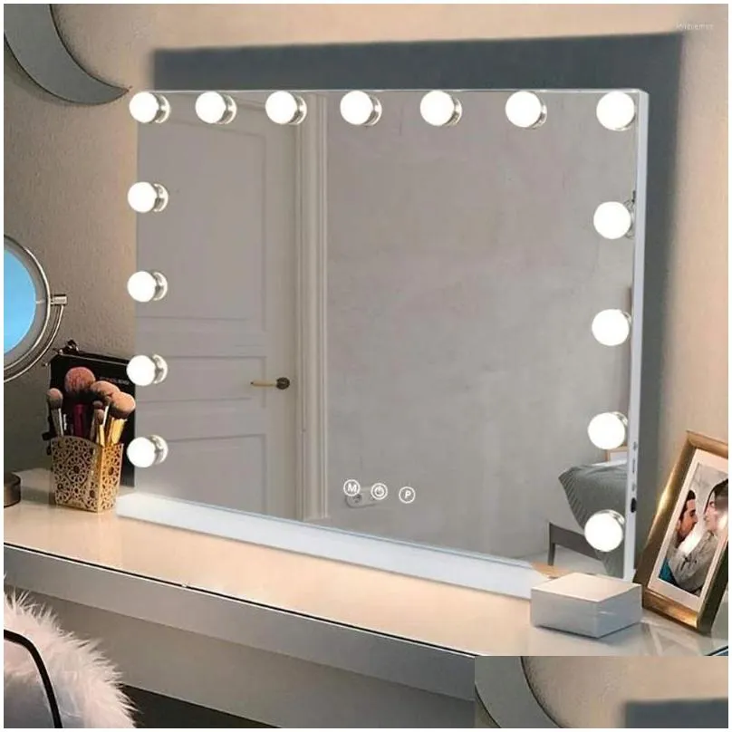 compact mirrors large vanity makeup mirror with lights  lighted 15 pcs dimmable led bulbs for dressing room tabletop