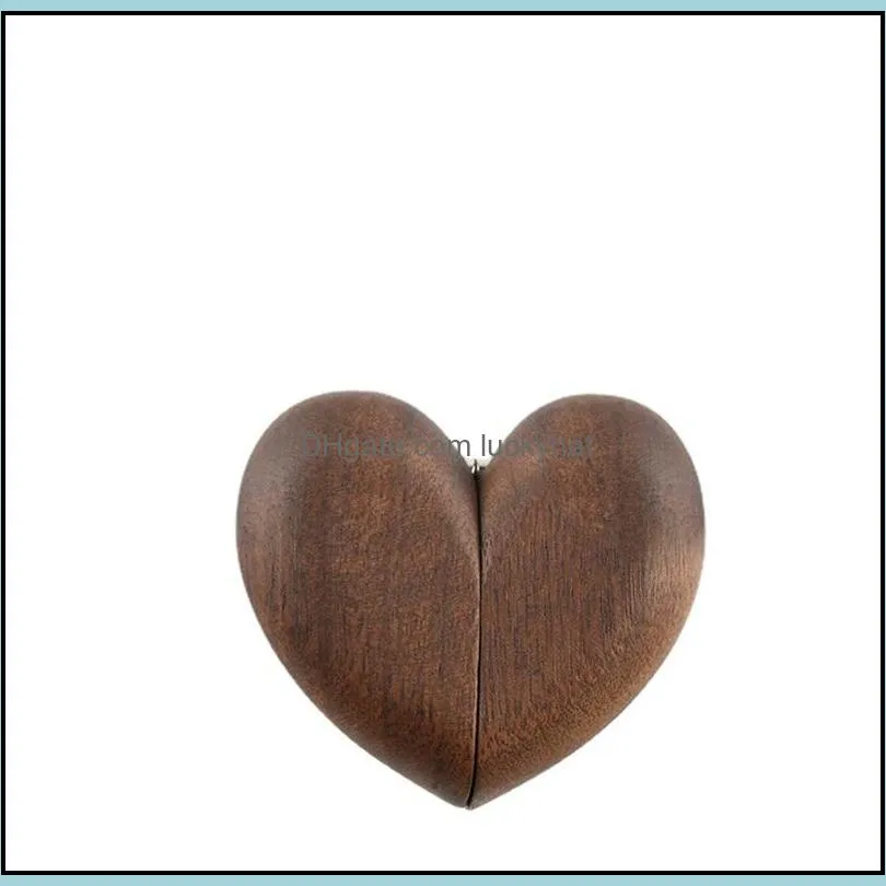 heart shaped walnut wood ring box velvet soft interior holder organizer jewelry wooden box for proposal engagement c3