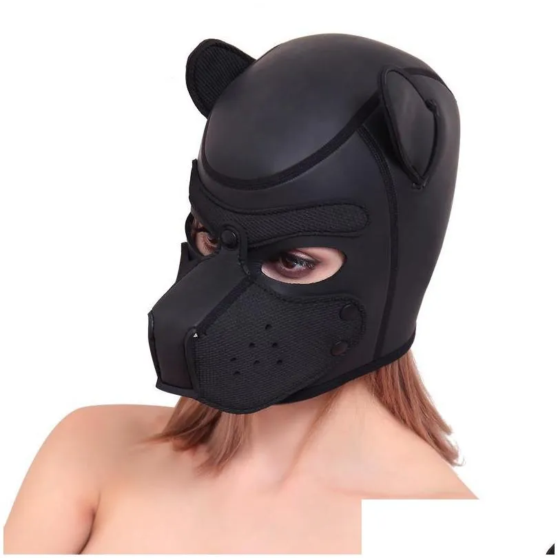 other event party supplies exotic accessories sexy cosplay fashion padded latex rubber role play dog mask puppy full head with ears 