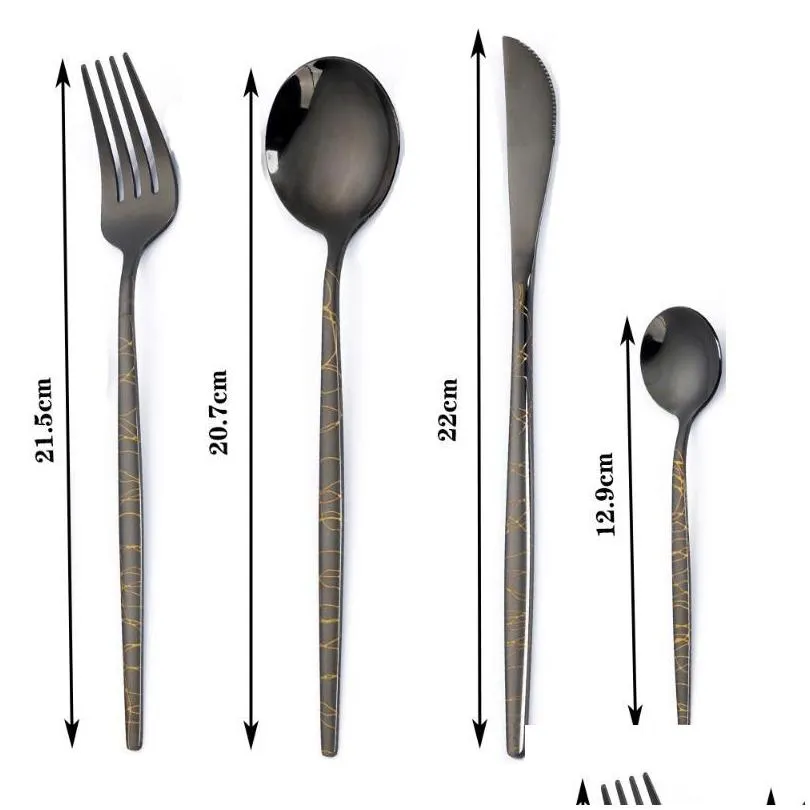 dinnerware sets 24pcs 18/10 stainless steel set black gold cutlery spoon fork knife western cutleri silverware tableware supplies