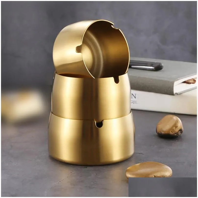 stainless steel ashtray with high windproof titanium plating cone round ashtray 5 colors cigarette ashtray s/m/l