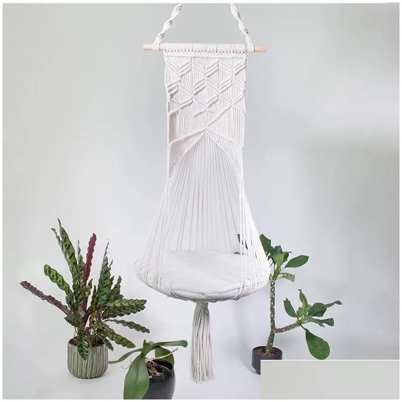 cat swing hammock boho style cage bed handmade hanging sleep chair seats tassel cats toy play cotton rope pets house