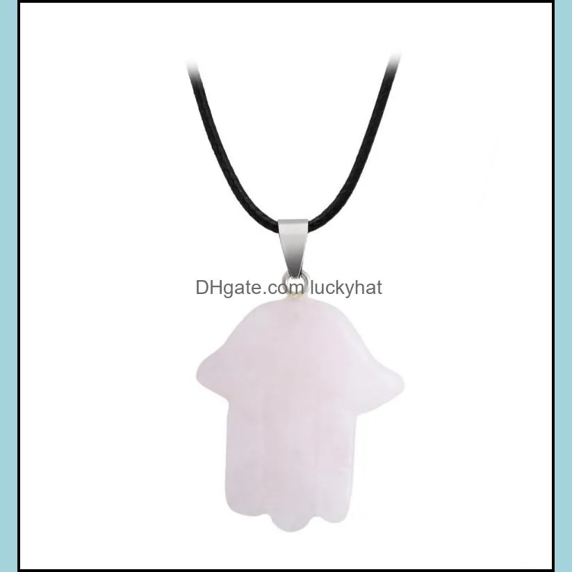 cute healing crystal opal tiger eye necklace hand shape natural stone pendant necklaces collier gift wholesale