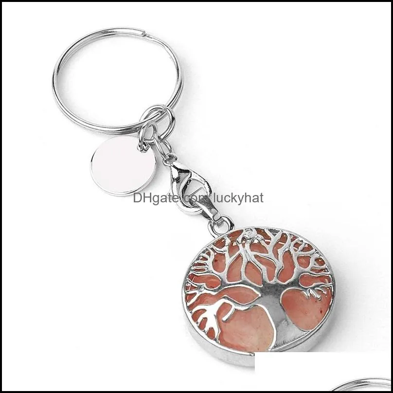 natural stone original keychains tree of life keyring silver color healing crystal car decor key rings keyholder for women men 471c3