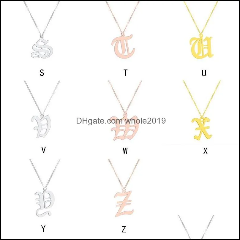  old english 26 initial letter stainless steel pendant chain necklace for women men az vintage font personalized necklace