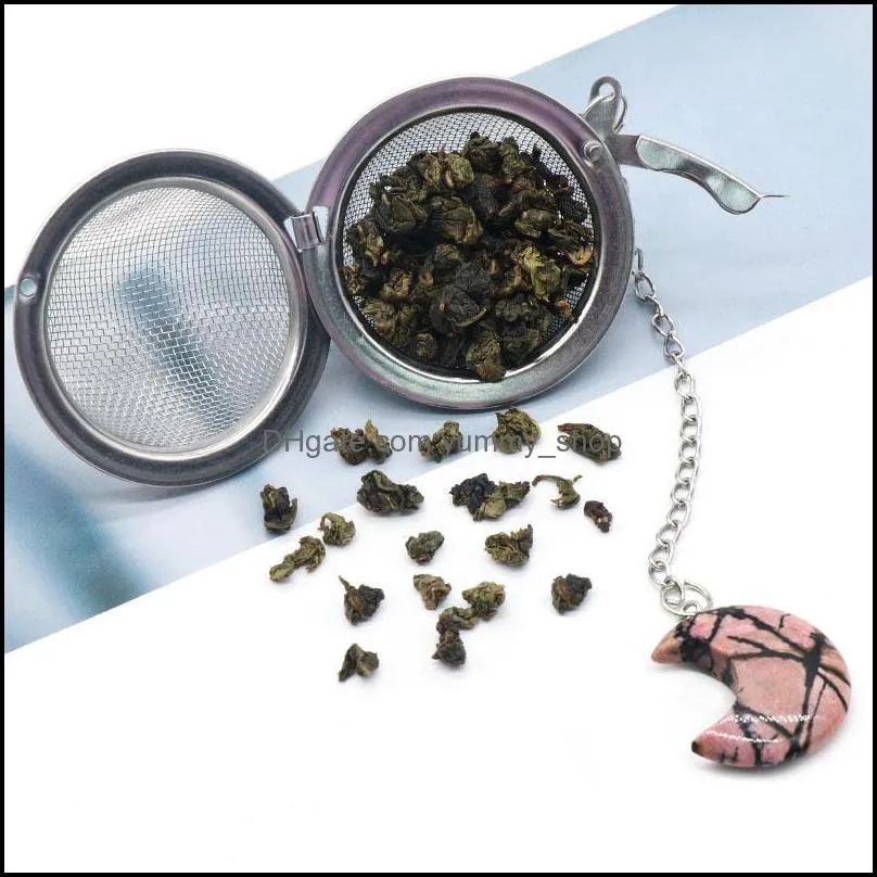moon stainless steel infusers for loose tea mesh strainer with extended chain key rings hook charm energy drip trays crystal shaker