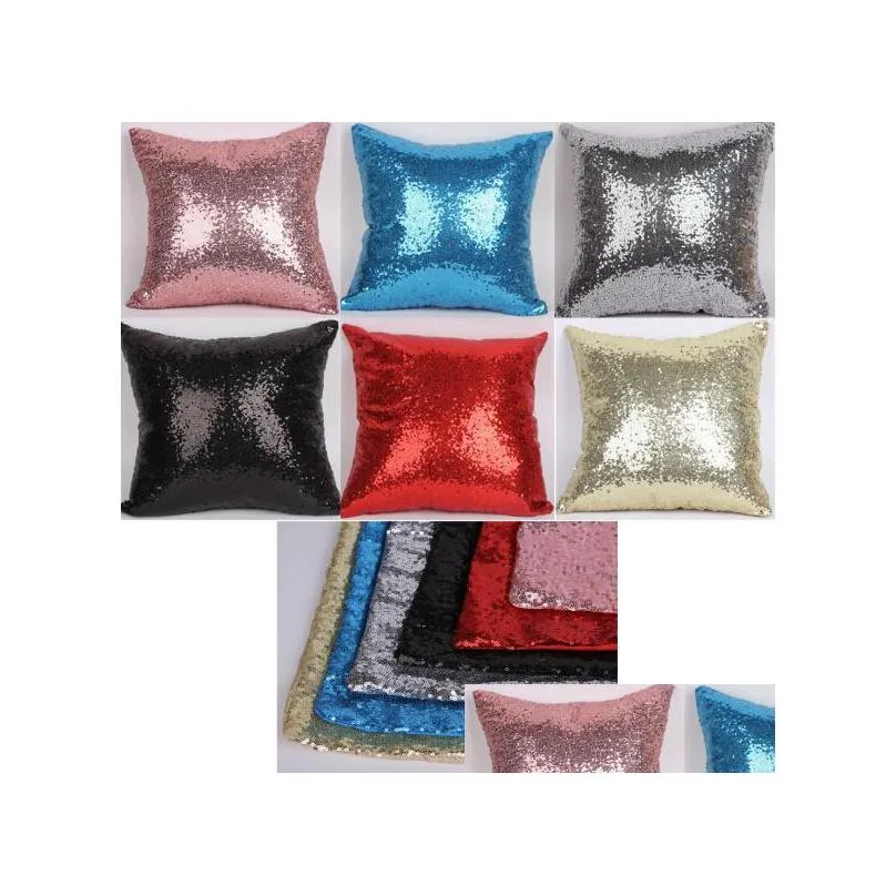 glitter sequin pillow case solid color cushion cases cover cafe car seat sofa reversible sequins flip home textile no filling