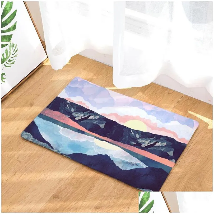 carpets watercolor sun landscape painting series non slip shower mat bathroom carpet bath rugs home decoration floor kitchen