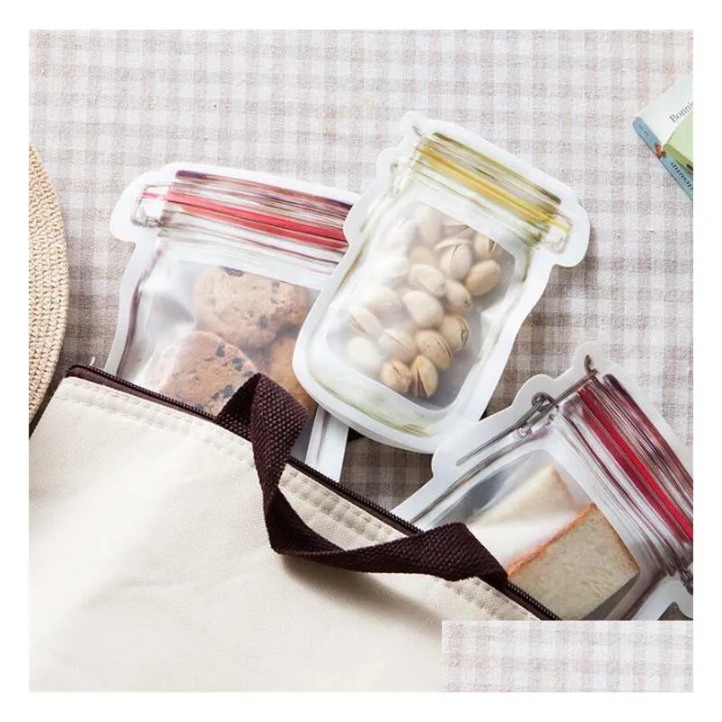 mason jar shaped zipper food storage bag reusable bulk food storage container cookie snacks candy leakproof bags kitchen organization