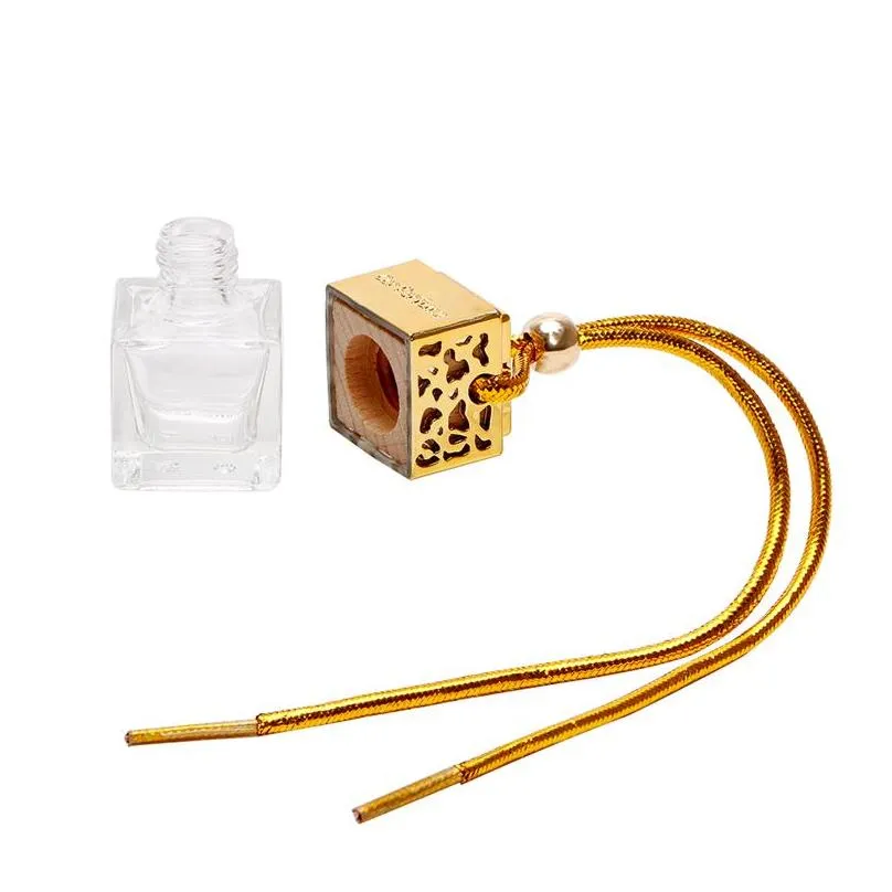 car perfume bottle cube car hanging rearview ornament air freshener for essential oils diffuser fragrance empty glass bottles