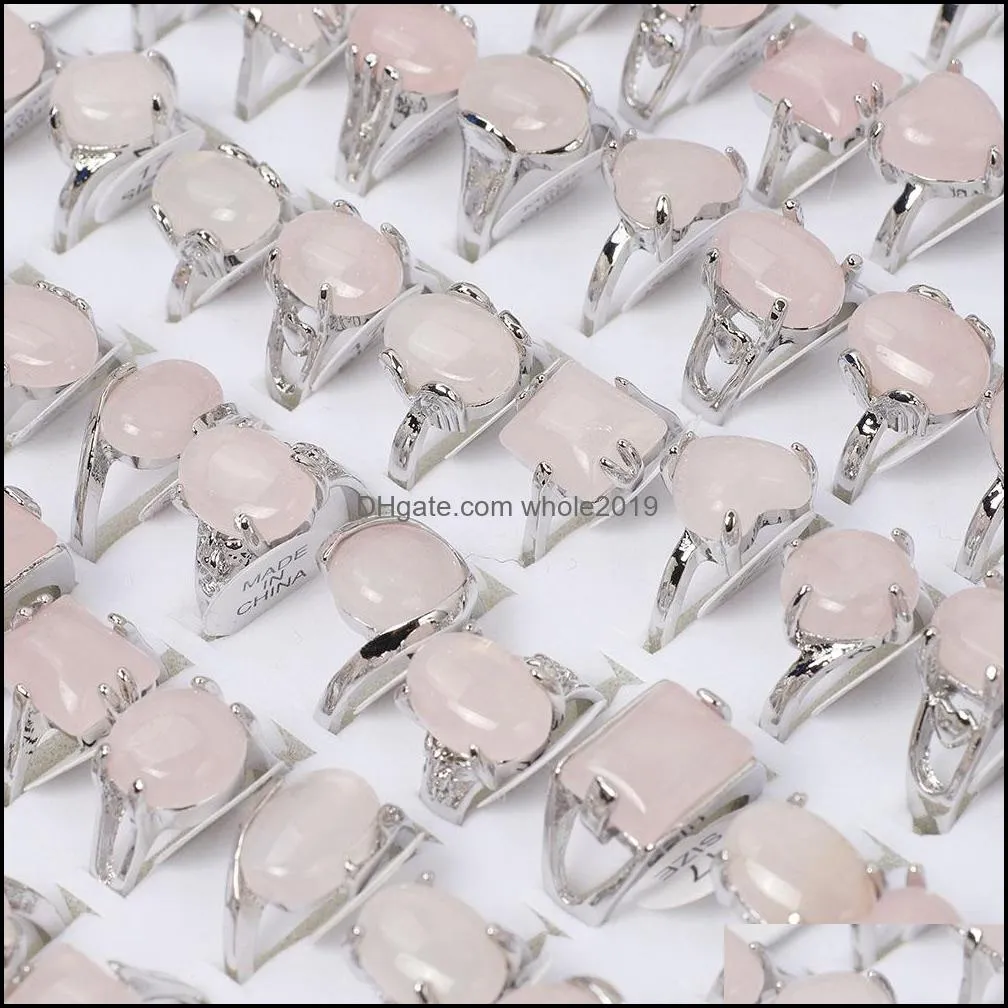 wholesale bulk 50pcs mix style natural stone silver plated ring band wedding engagement xmas gift