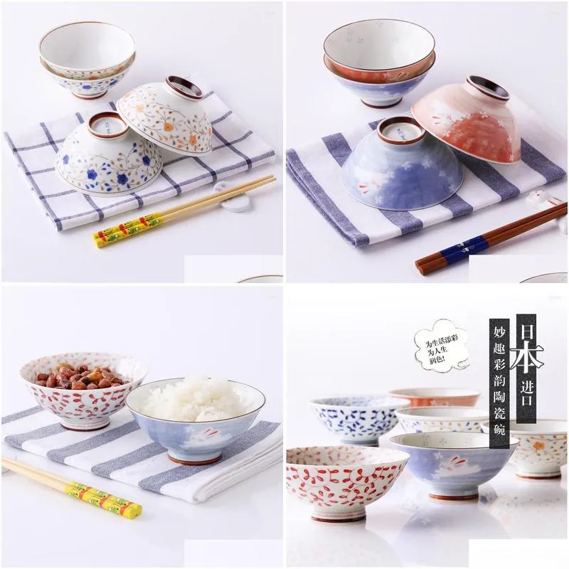 bowls made in japan style ceramic porcelain tableware small rice round underglazed soup noodle fruit couples bowl