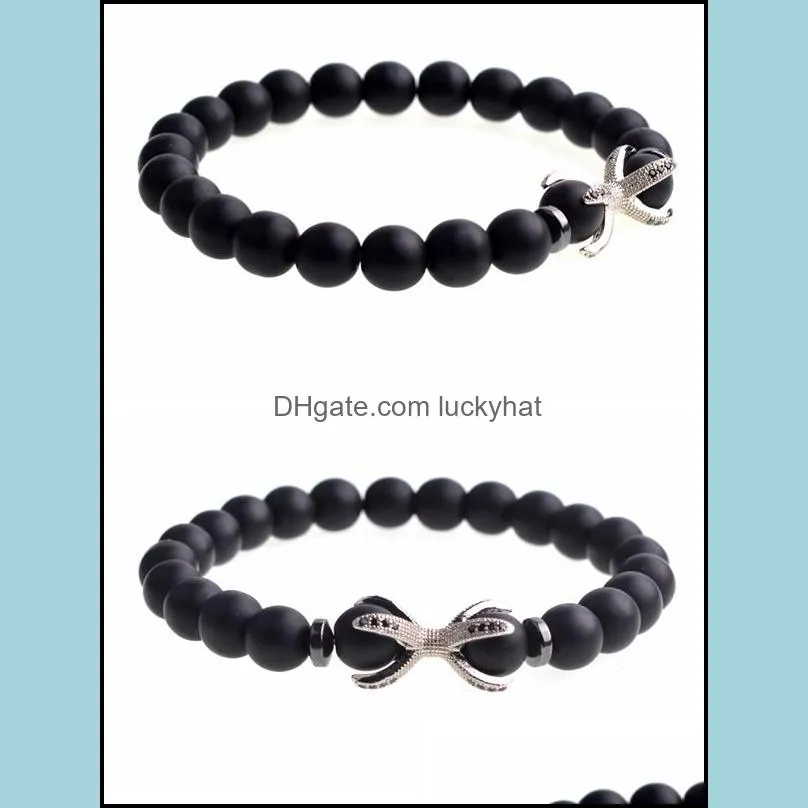 matte black agate bracelet microinlaid zircon octagonal alloy bracelet men and women personality