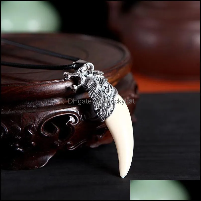 fashion wolf tooth necklace for men long chain vintage jewelry gift c3