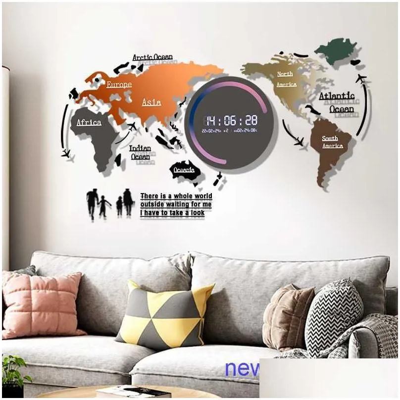 factory outlet fashionable and creative wall hanging world map electronic clock nordic living room home restaurant online red