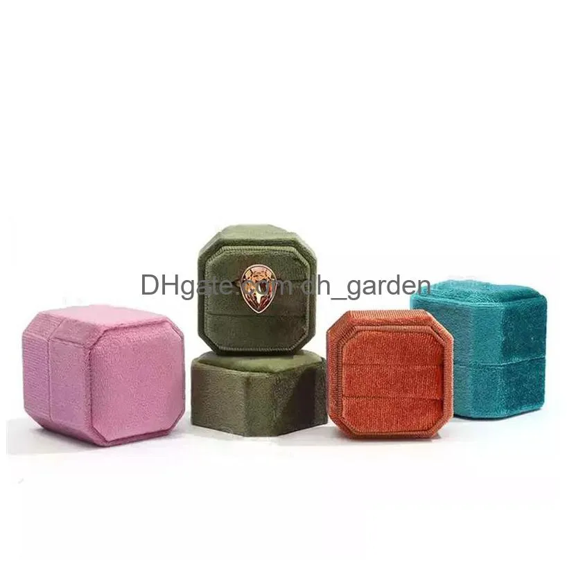 velvet jewelry box portable octagon double ring storage boxes wedding ring display case for girls women gift packaging 12 colors