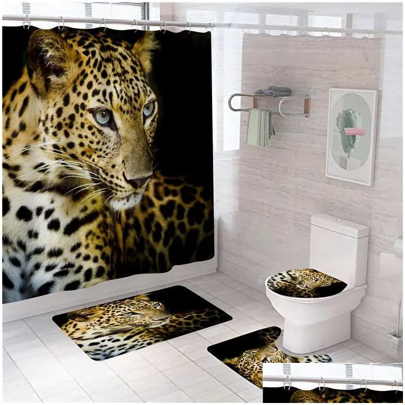 shower curtains tiger leopard animals printing curtain set polyester in bathroom bath carpet rugs toilet mat home decor
