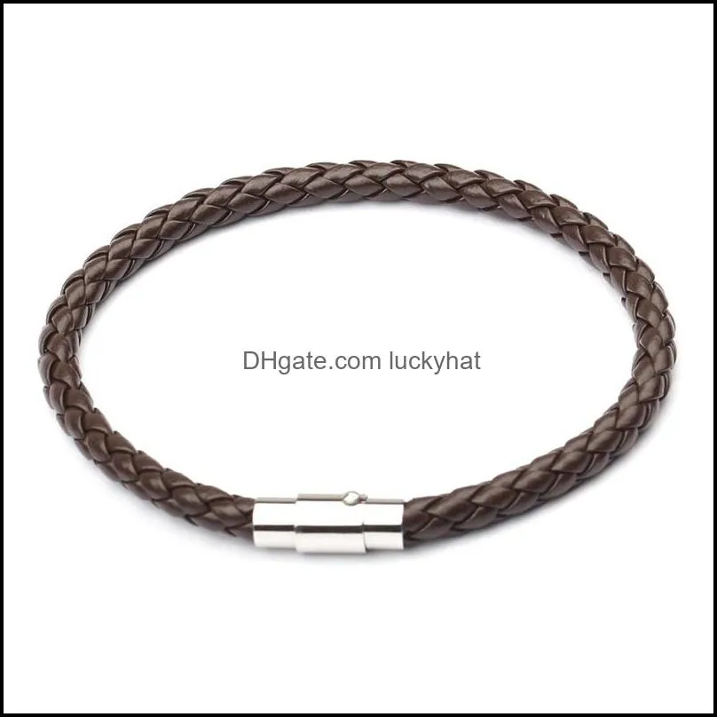 men women jewelry braided leather bracelets for female male bangle stainless steel magnet clasp trendy wristband 20220302 t2