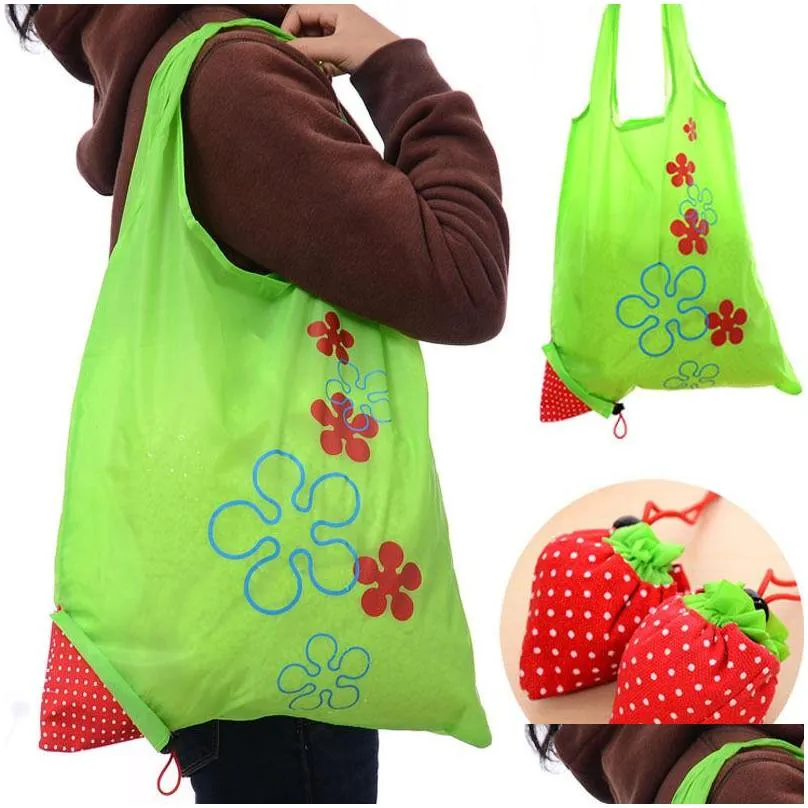 storage bags eco storage handbag strawberry foldable shopping tote reusable random color