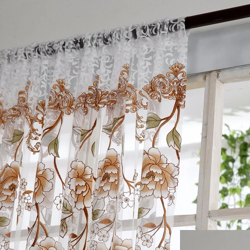 home office window curtain flower print divider tulle voile drape panel sheer scarf valances curtains home decor