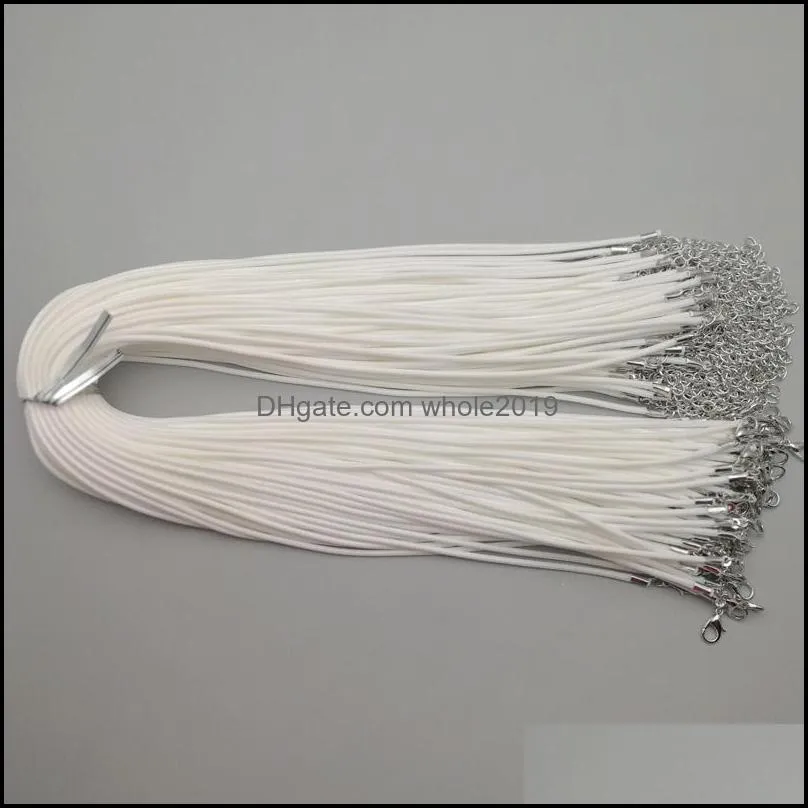 fashion 2mm white color wax leather cord necklace 45cm lobster clasp rope chain jewelry accessories wholesale 100pcs/lot