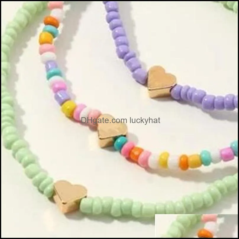 s2355 bohemian fashion jewelry beaded beach anklet mixed color beads heart anklets c3