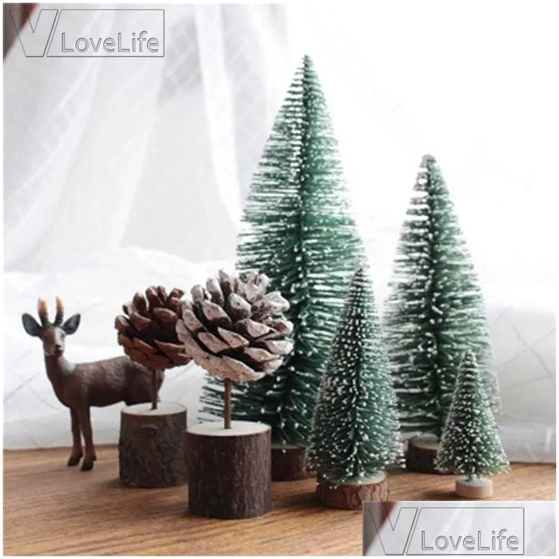 christmas decorations 10pcs mini diy tree 6.5cm fake pine sisal bottle brush white santa snow frost house decor
