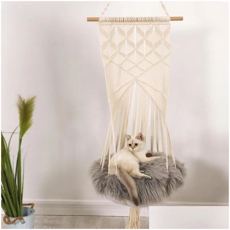 cat swing hammock boho style cage bed handmade hanging sleep chair seats tassel cats toy play cotton rope pets house