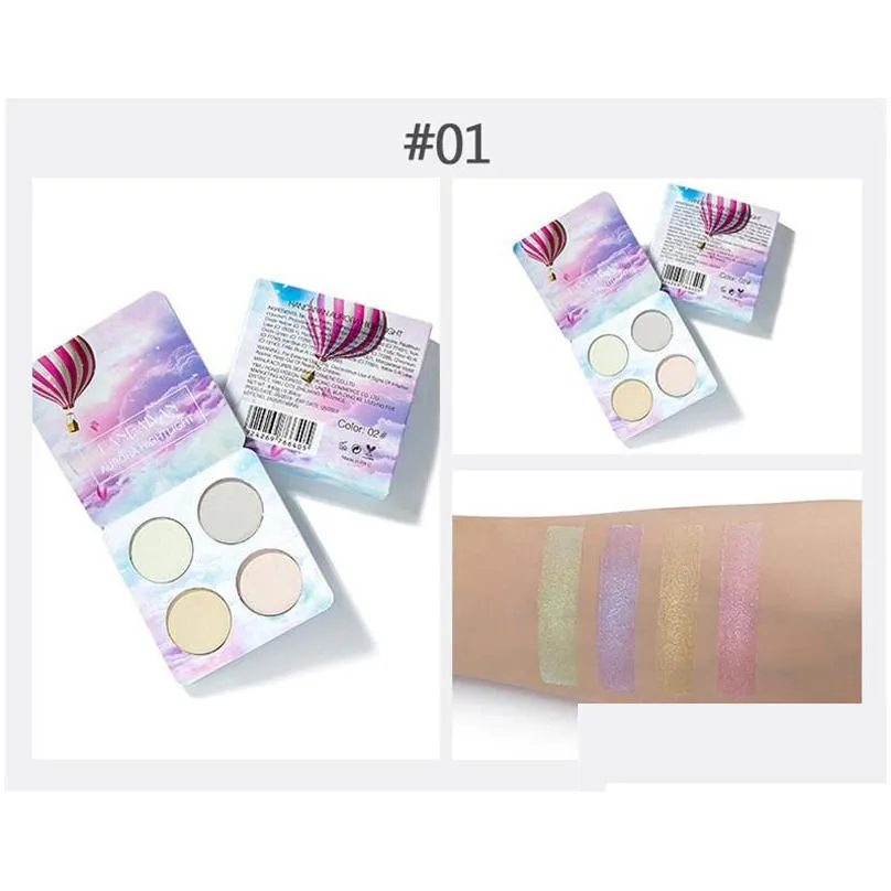 4 colour handaiyan eye shadow chameleon highlighter palette face contour makeup highlighting bronzer glow aurora shimmer cosmetic kit