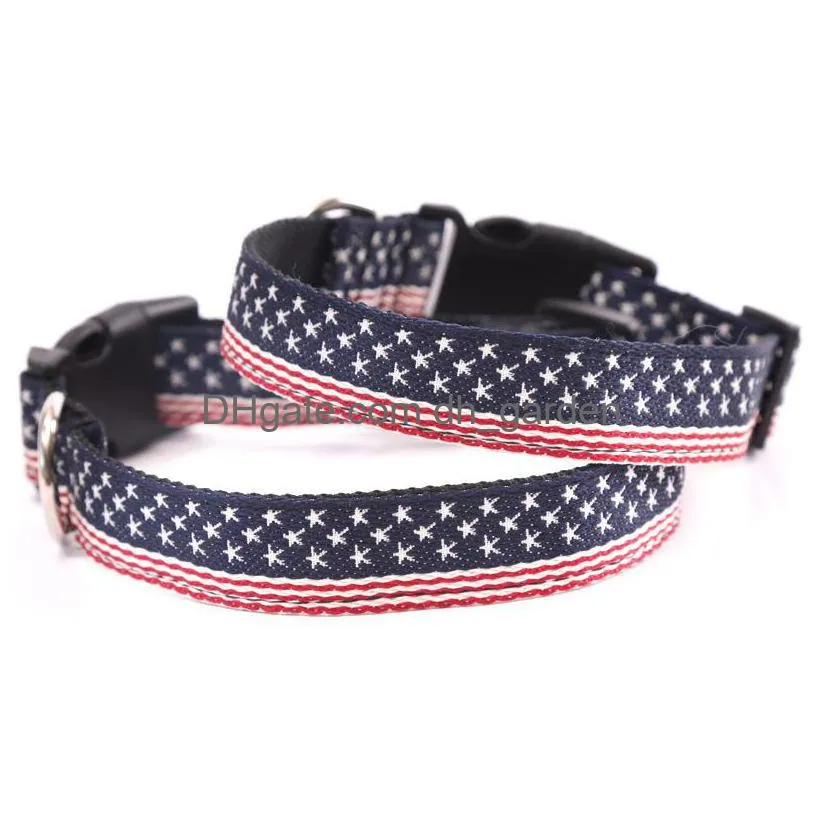 new fashion nylon dog collar american flag printing necklace for medium and large dog adjustable pet collar accessories