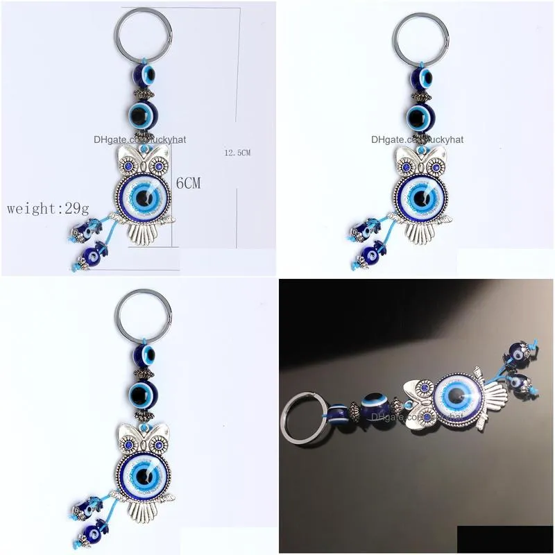 fashion jewelry turkish symbol evil eye key ring handmade vintage owl keychain