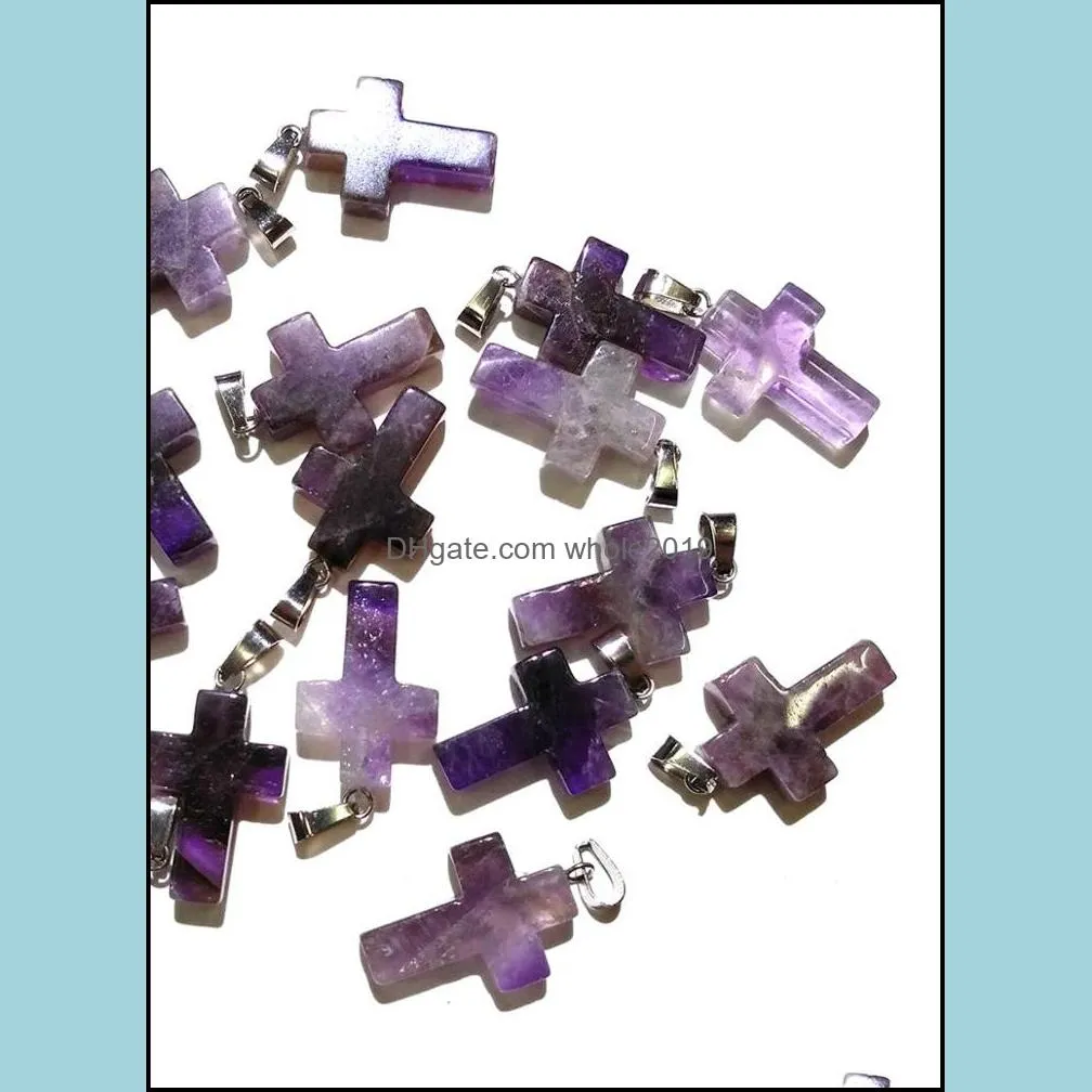 natural stone crossshaped amethysts pendant necklace charms for jewelry making diy necklaces size 18x25mm