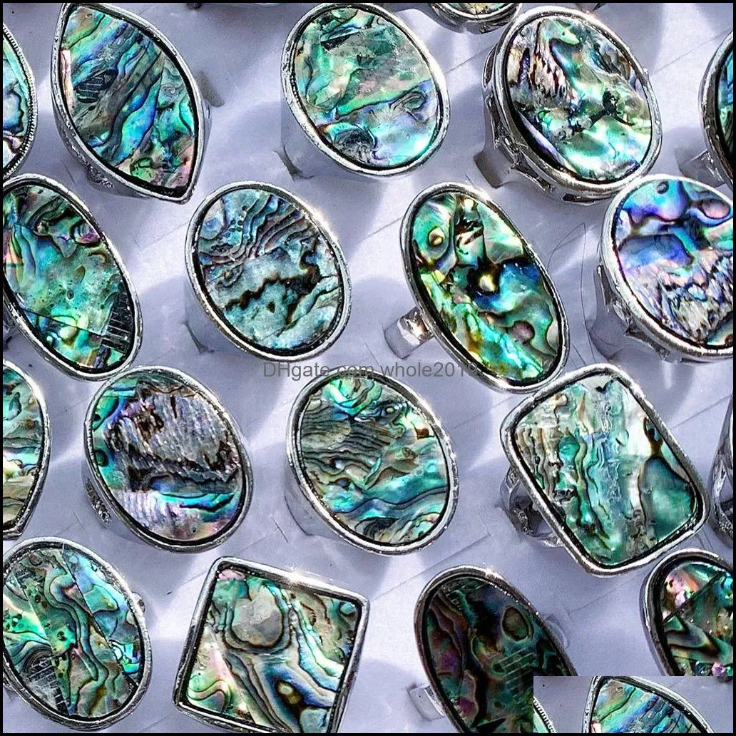 wholesale 12pcs big fashion charm shell abalone rings mix for women men party gifts retro jewelry lots