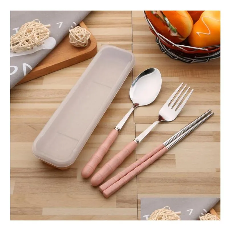 portable cutlery set stainless steel chopstick fork spoon flatware set student dinnerware set outdoor travel camping picnic tableware