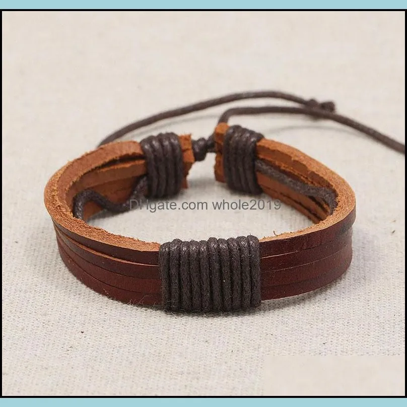 fashion rope braided brown leather charm bracelet handmade hip hop jewelry punk bangle for men women