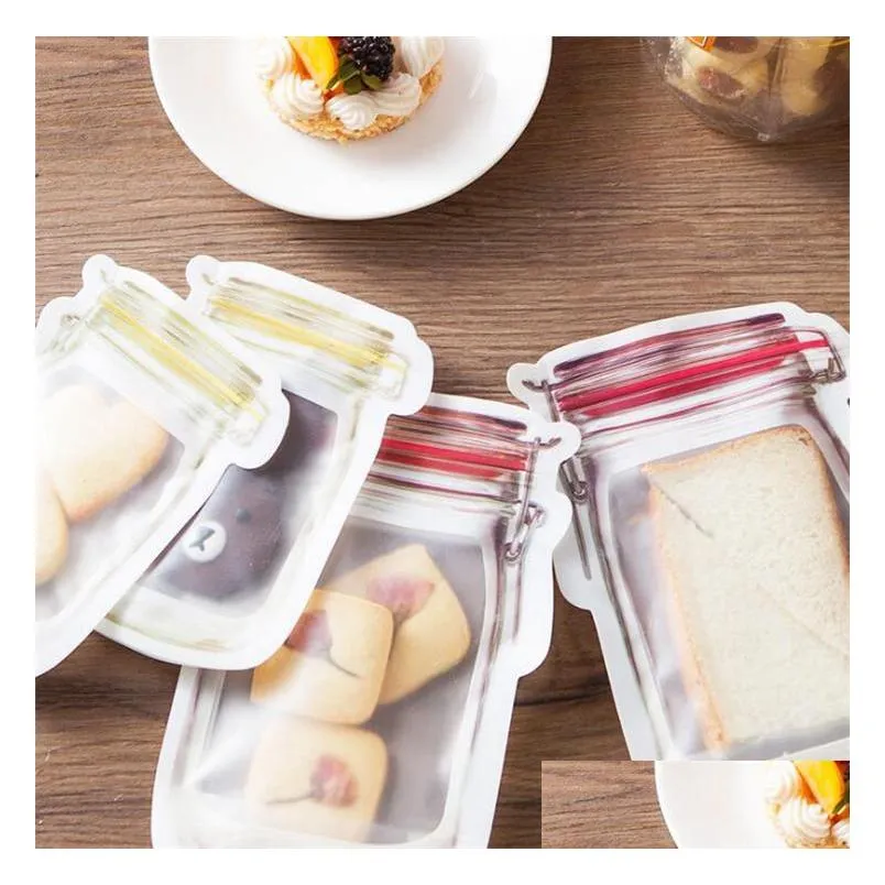 mason jar shaped zipper food storage bag reusable bulk food storage container cookie snacks candy leakproof bags kitchen organization