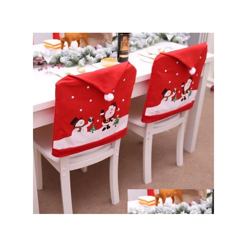 christmas chair covers red xmas hat merry back cover xmas party decoration 60 x 49 cm